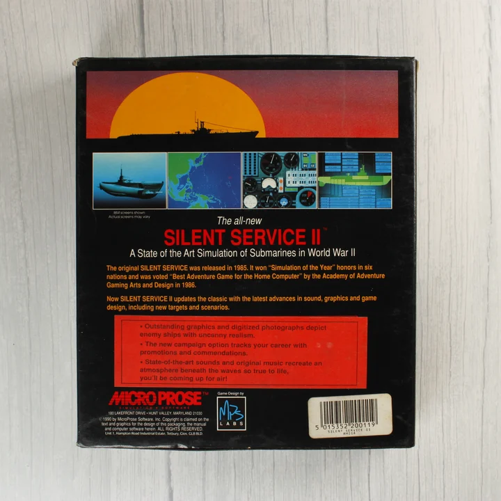 Silent Service II Amiga játék dobozának hátoldala