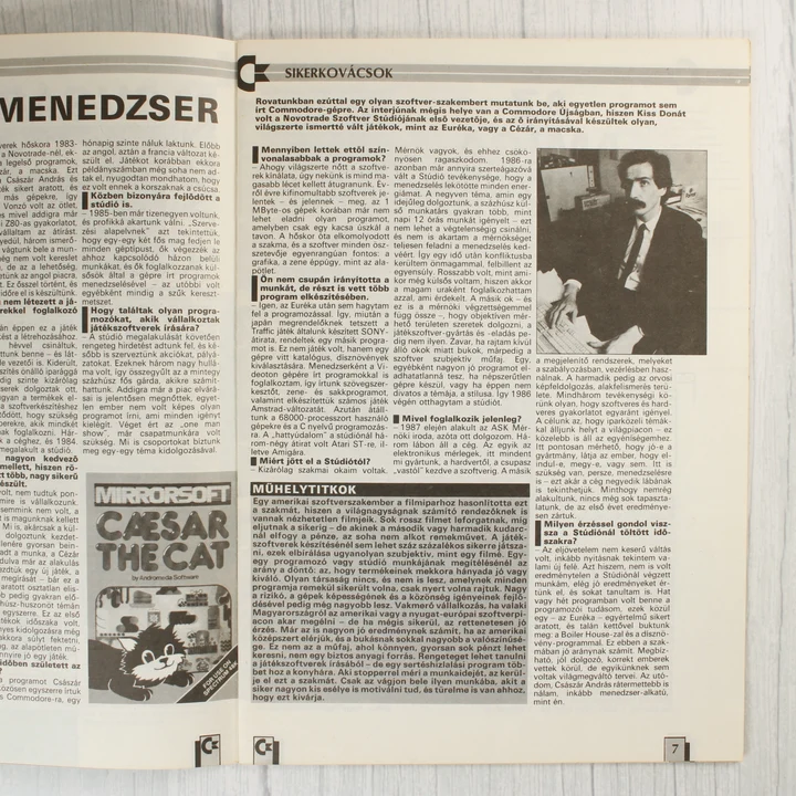 Commodore újság belső tartalom A Commodore újság egyik belső oldala interjúval