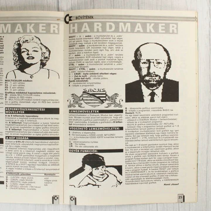 A Commodore újság egyik belső oldala technikai leírásokkal