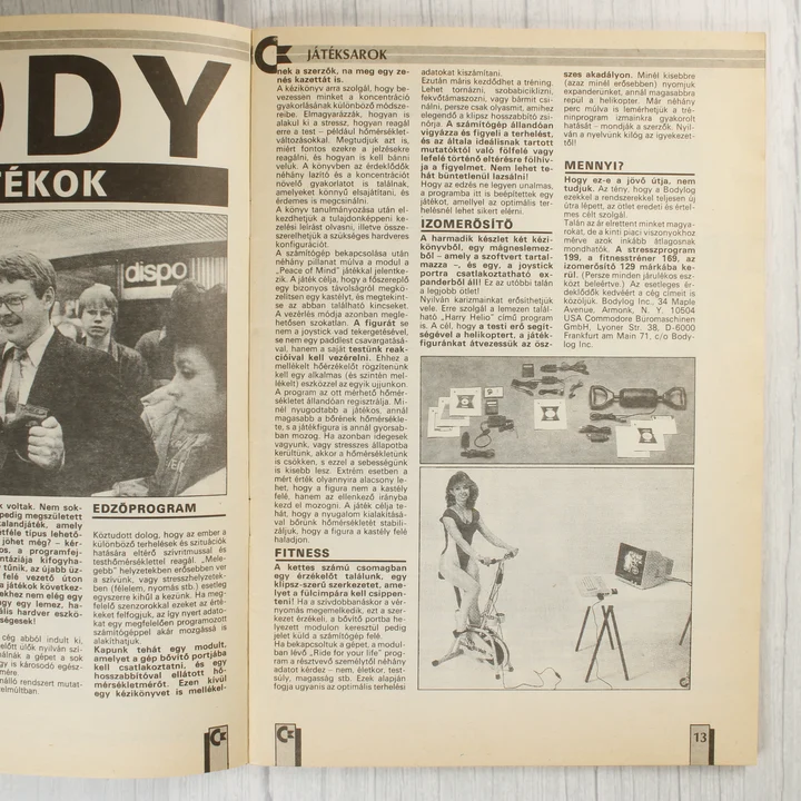 A Commodore újság egyik belső oldala cikkekkel és képekkel