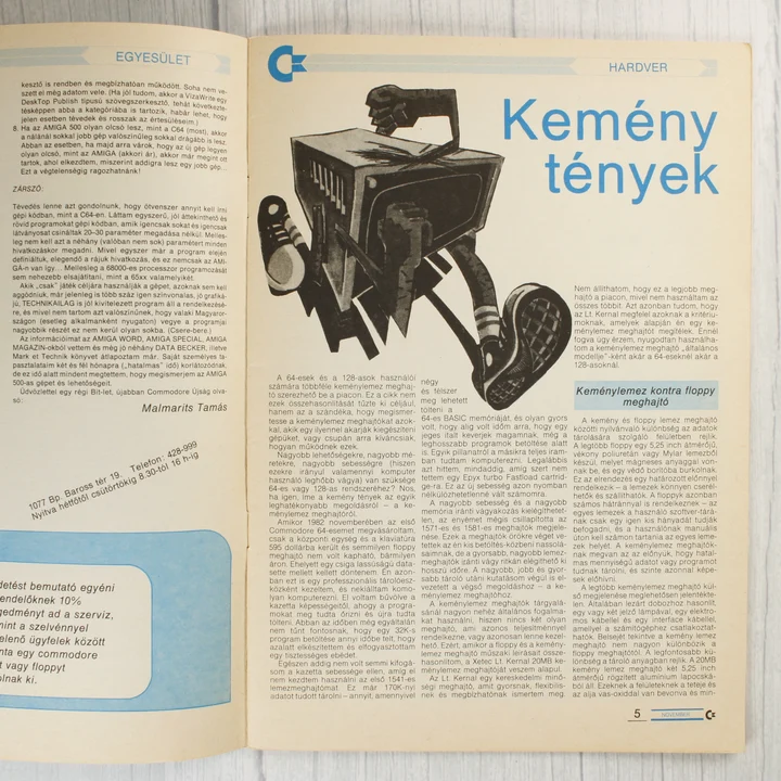 A Commodore újság egyik belső oldala Kemény tények címmel