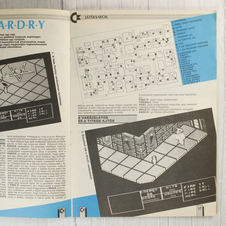 A Commodore újság belső oldala játéktérképpel és leírással