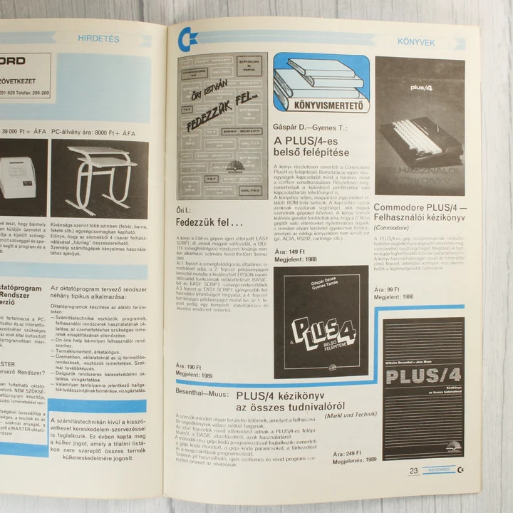 A Commodore újság belső oldala könyvismertetőkkel