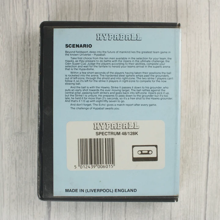 Hypaball videójáték tokjának hátoldala vonalkóddal