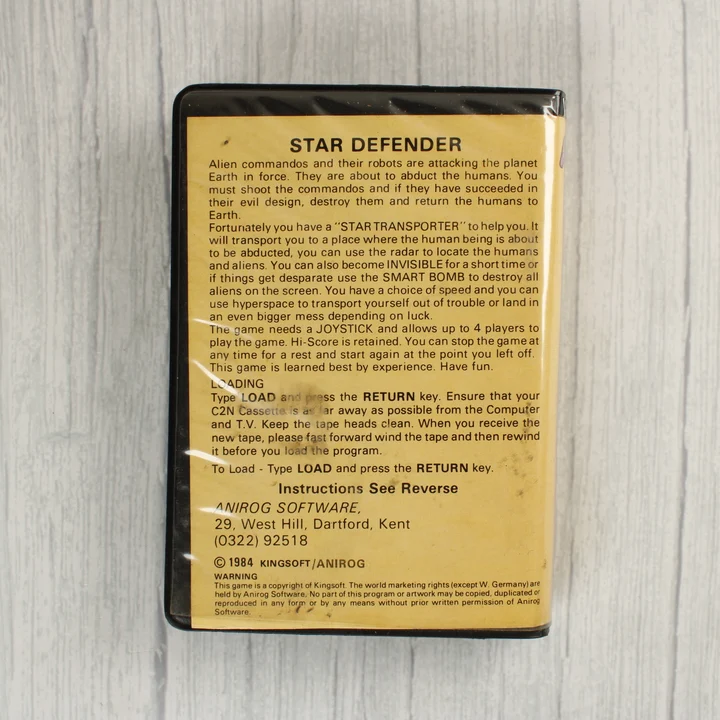 Star Defender VIC-20 videójáték hátlapi leírása