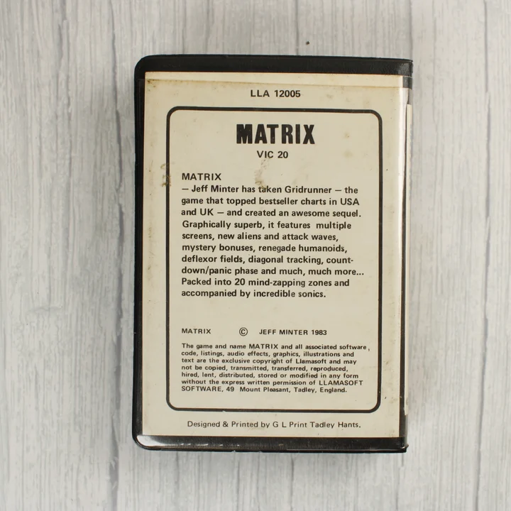 Matrix VIC-20 hátoldal A Matrix videójáték hátoldali leírása és adatai