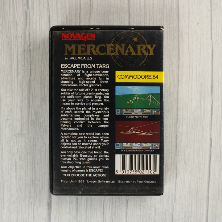 Mercenary C64 hátlap A Mercenary videójáték Commodore 64-es kiadásának hátlapja vonalkóddal