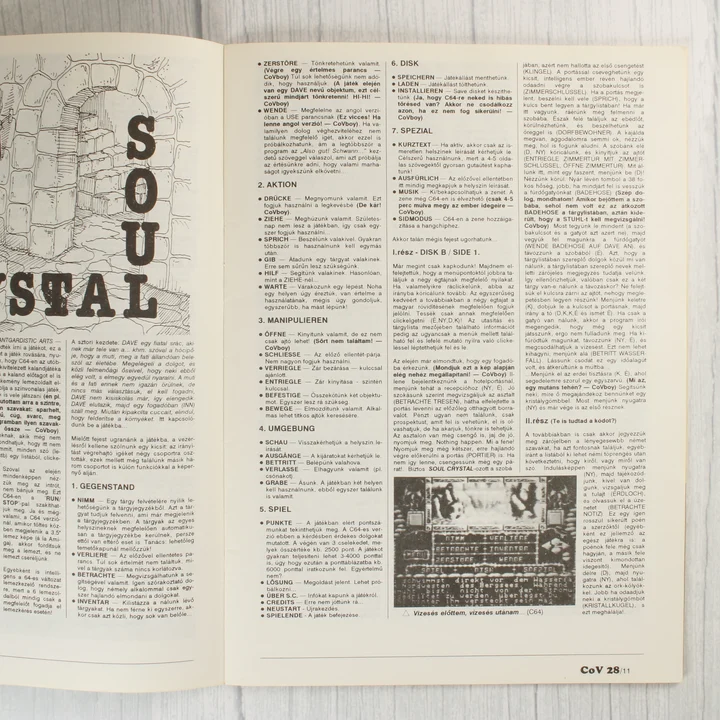 Commodore Világ 28. szám belső oldal A Commodore Világ magazin belső oldala játékleírással
