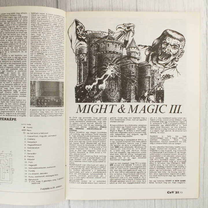 A Commodore Világ magazin belső oldala a Might & Magic III leírásával