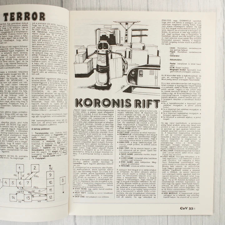 A Commodore Világ magazin belső oldalai fekete-fehér szöveggel és ábrákkal
