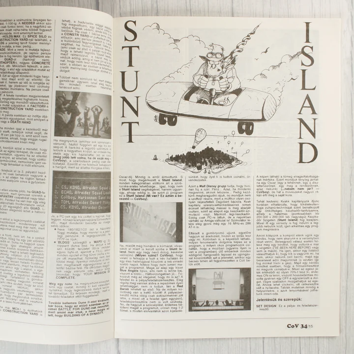 A Commodore Világ magazin belső oldalai a Stunt Island játékleírással