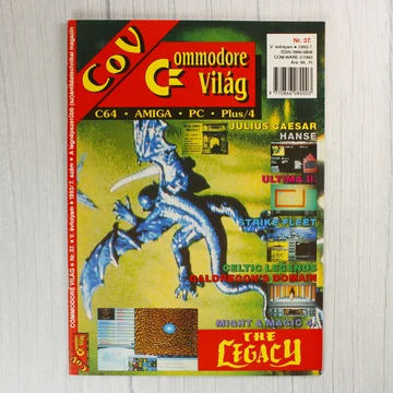 A Commodore Világ magazin 37. számának színes borítója egy kék sárkánnyal.