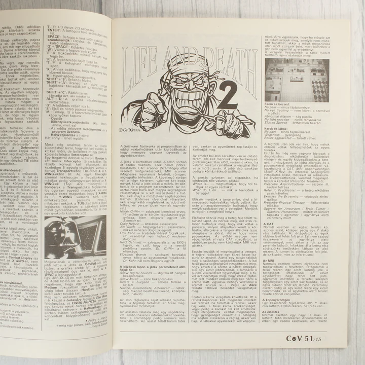 A Commodore Világ magazin egyik belső oldala a Life and Death 2 játékleírással.