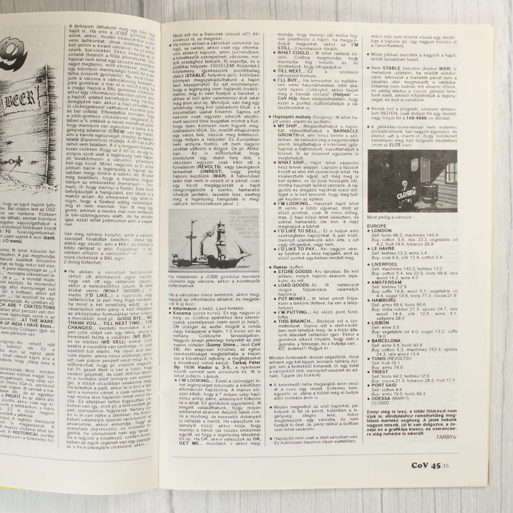 A Commodore Világ magazin egyik belső oldala szöveggel és képekkel