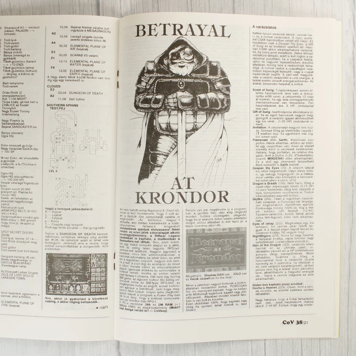 A Commodore Világ magazin belső oldalai a Betrayal at Krondor leírásával