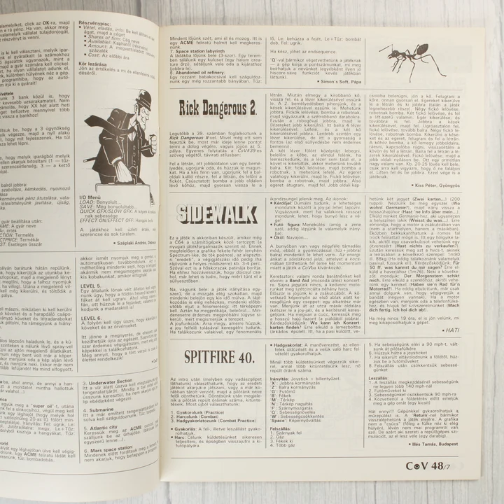 A Commodore Világ magazin belső oldalai játékleírásokkal