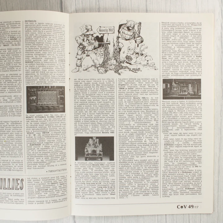 A Commodore Világ magazin belső oldalai fekete-fehér szöveggel és képekkel