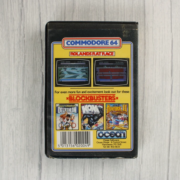 Roland's Rat Race Commodore 64 játék kazetta tok hátlapja