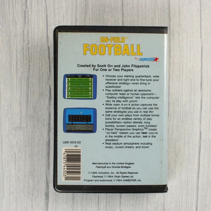 On-Field Football C64 hátlap On-Field Football Commodore 64 játék hátoldala