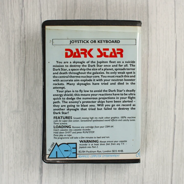 Dark Star videójáték tokjának hátoldala