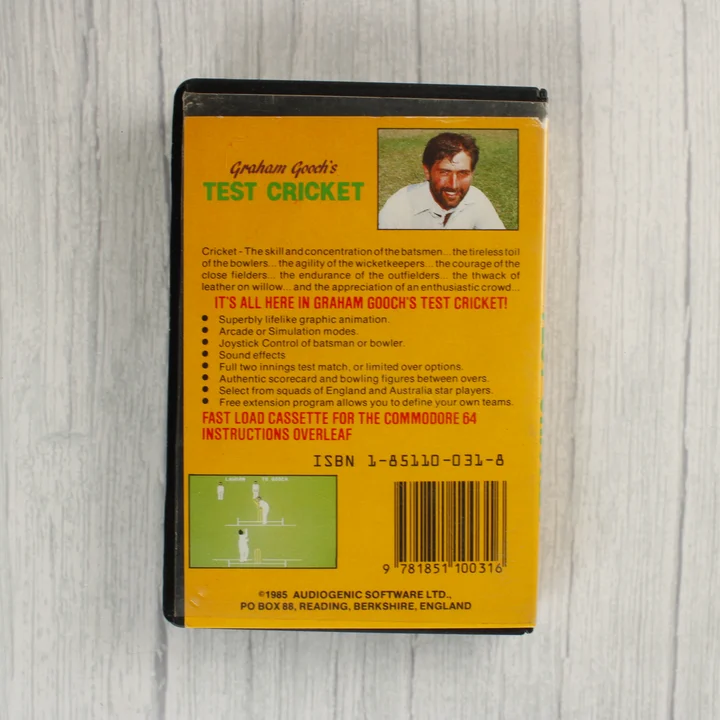 Graham Gooch's Test Cricket Commodore 64 játék hátoldala