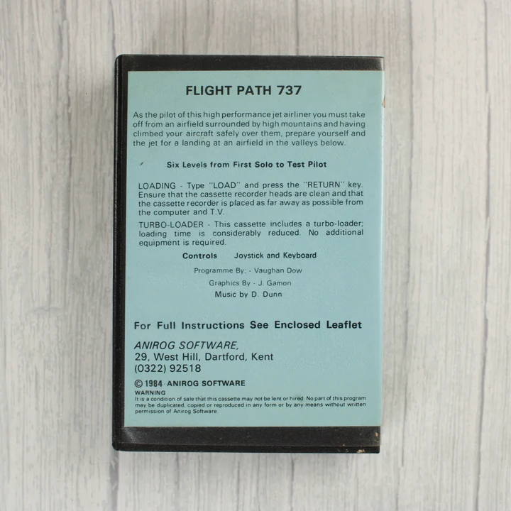 Flight Path 737 videójáték tokjának hátoldala a leírással