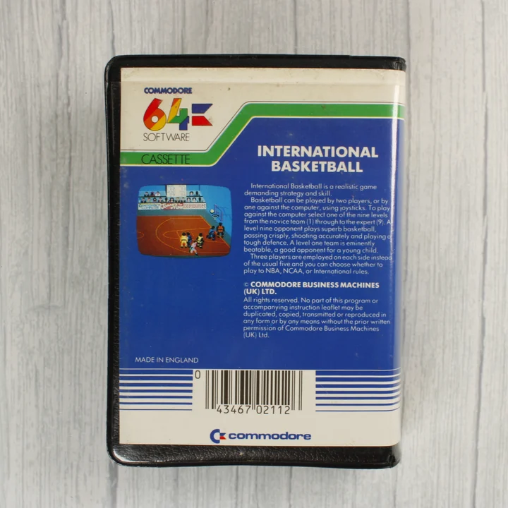 International Basketball Commodore 64 játék hátlapja