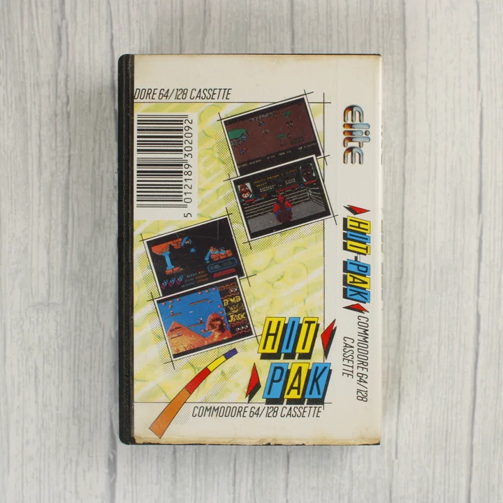Elite Hit-Pak 4 in 1 Commodore 64 videójáték kazetta hátoldala