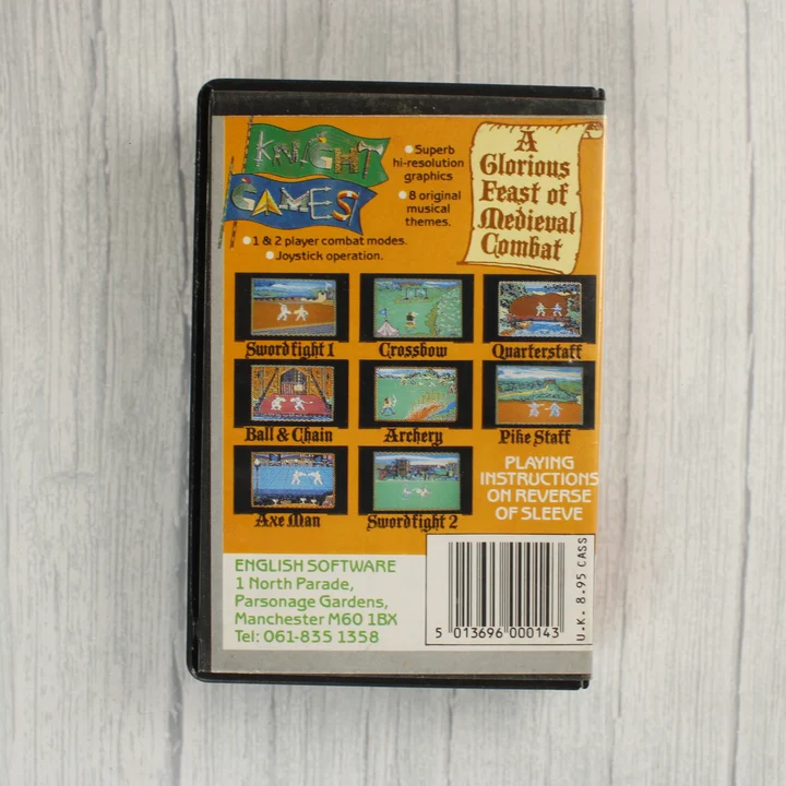 Knight Games Commodore 64 videójáték tokjának hátoldala