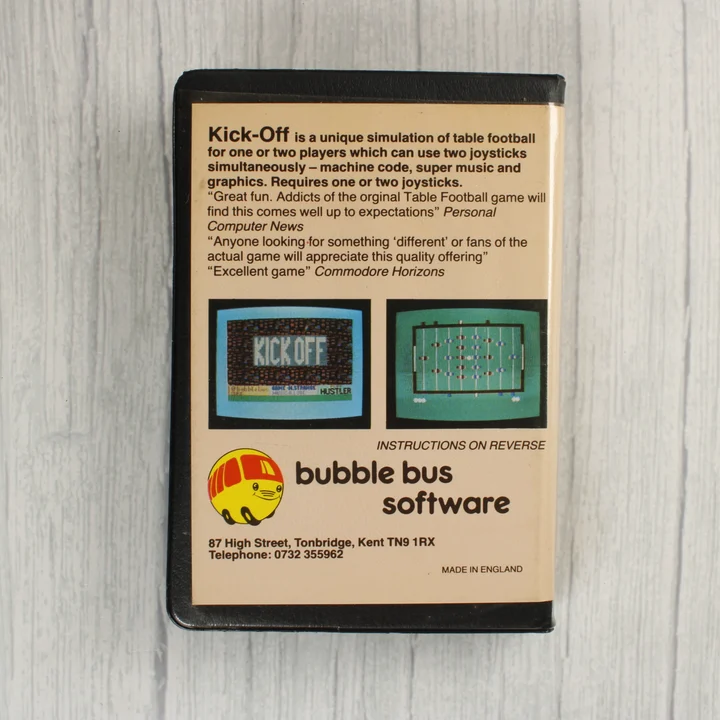 Kick-Off C64 hátlap Kick-Off Commodore 64 videójáték tokjának hátlapja