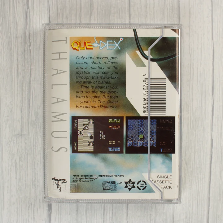 Que-Dex Commodore 64 videójáték tokja hátulról