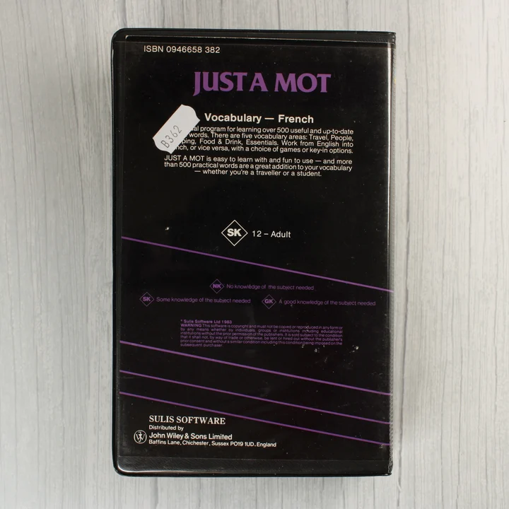 Just A Mot French Commodore 64 szoftver tokjának hátlapja