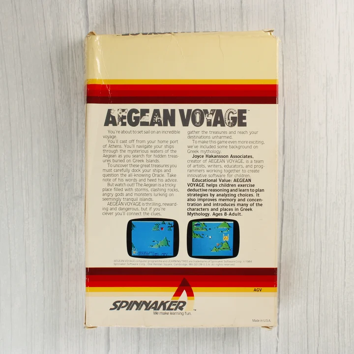 Aegean Voyage doboz hátlap Az Aegean Voyage Commodore 64 játék dobozának hátoldala