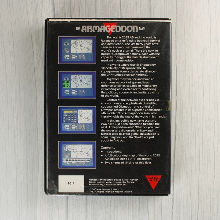 The Armageddon Man játék dobozának hátoldala leírással