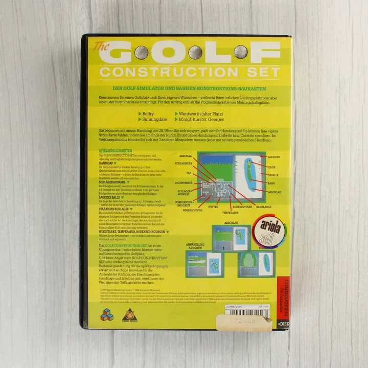 The Golf Construction Set videójáték hátoldala német nyelvű leírással