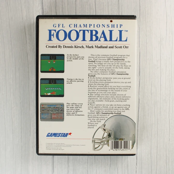 GFL Championship Football Commodore 64 játék hátoldala