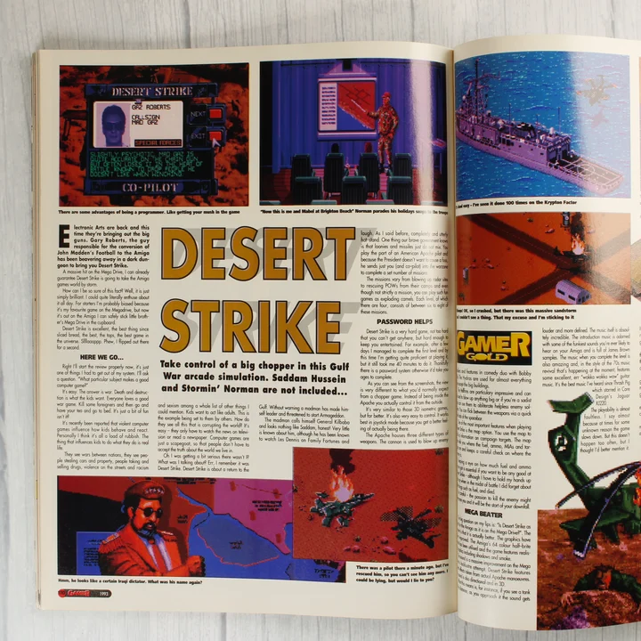Az Amiga Computing magazin belső oldala a Desert Strike játékról
