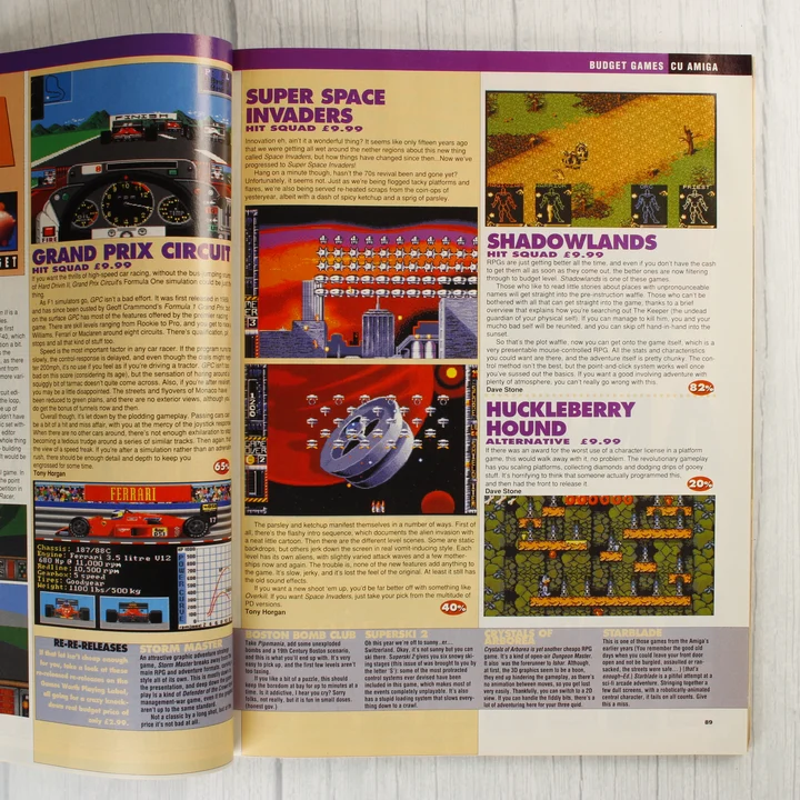 A CU Amiga magazin egyik belső oldala játékismertetőkkel