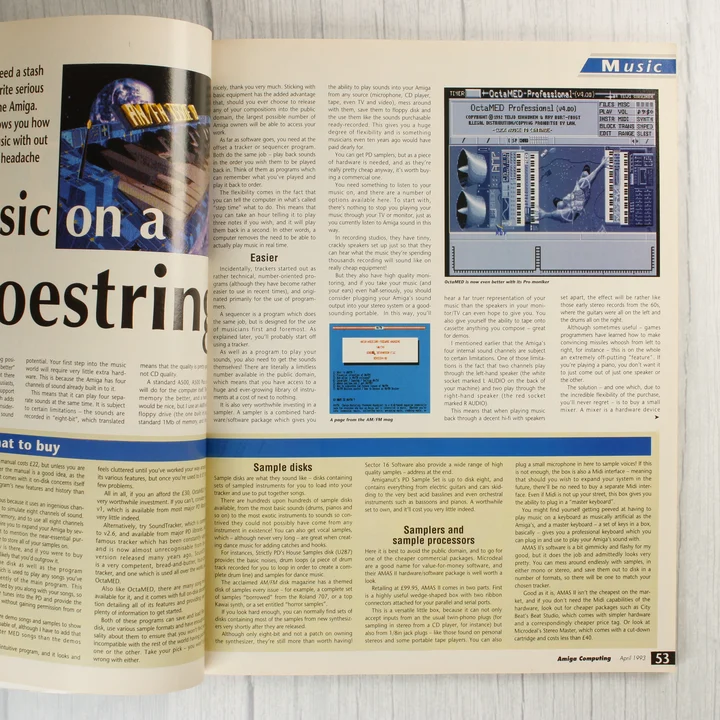Az Amiga Computing magazin belső oldalai cikkekkel