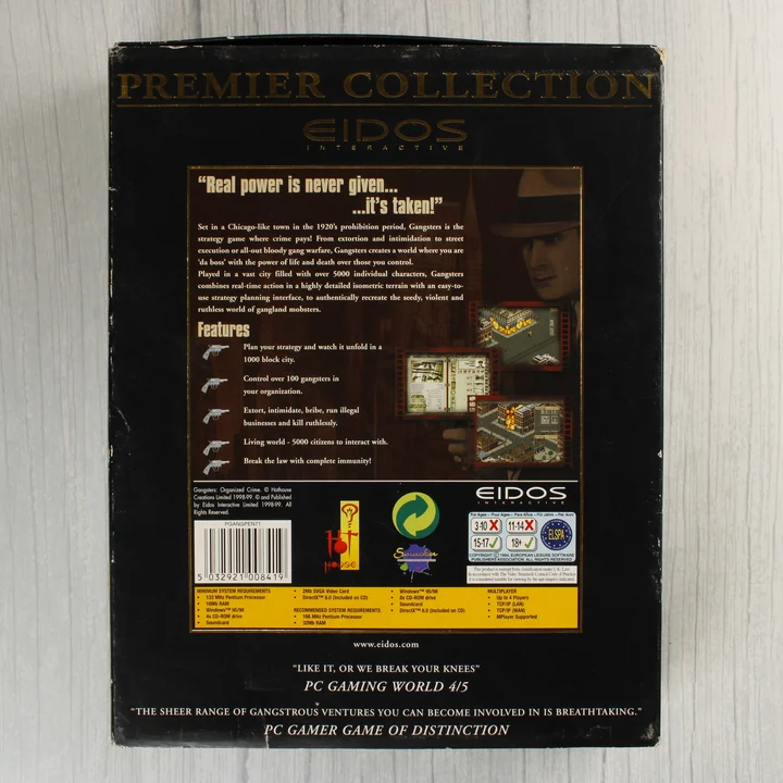 Gangsters: Organized Crime PC játék dobozának hátoldala
