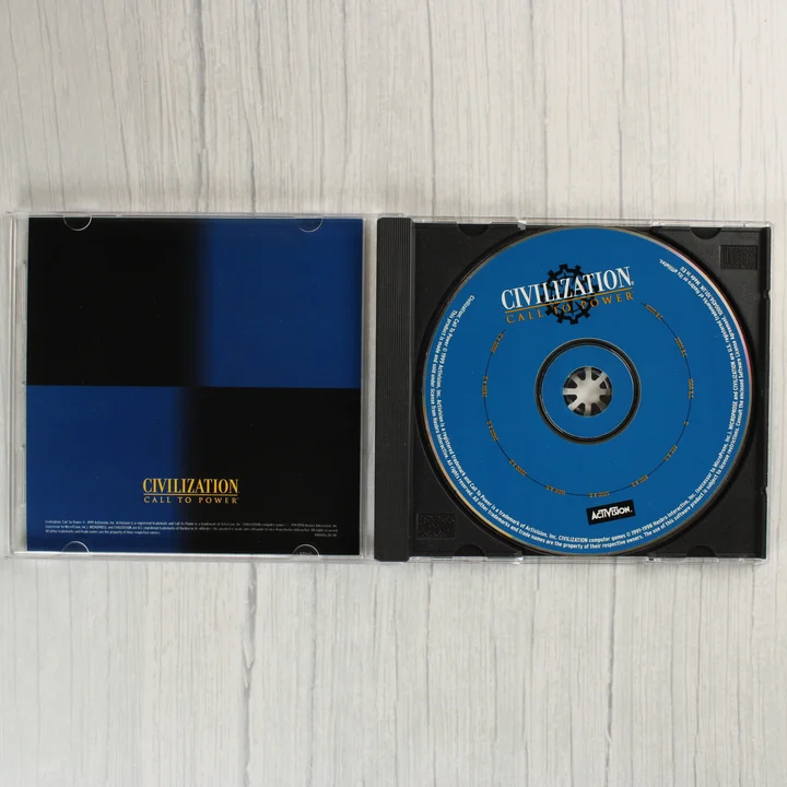 Nyitott CD-tok a Civilization Call to Power játéklemezzel