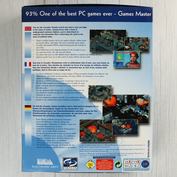 Crusader No Remorse PC játék dobozának hátoldala