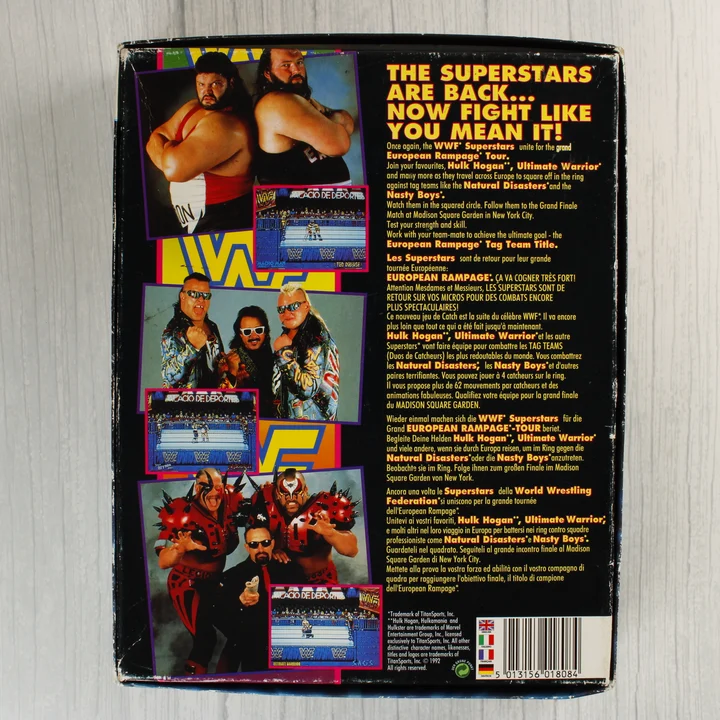 WWF European Rampage Tour Amiga játék dobozának hátoldala