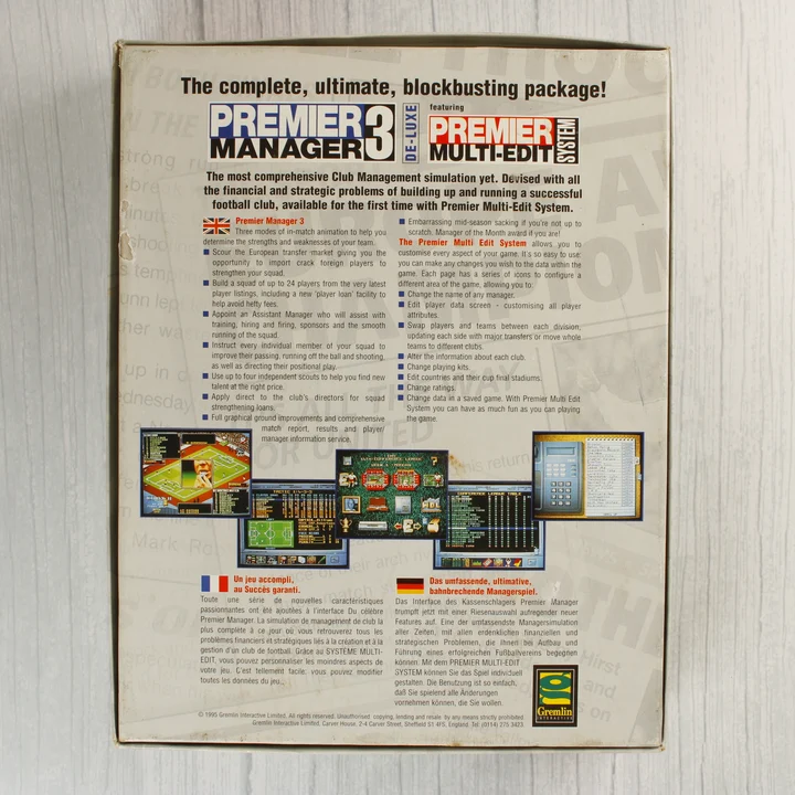 Premier Manager 3 Deluxe doboz hátoldala