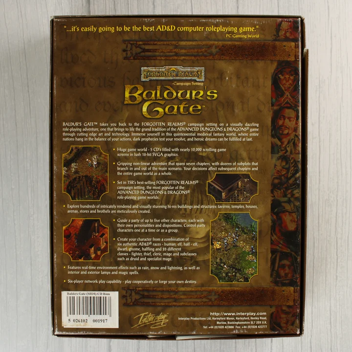 Baldur's Gate hátoldal Baldur's Gate PC játék dobozának hátoldala
