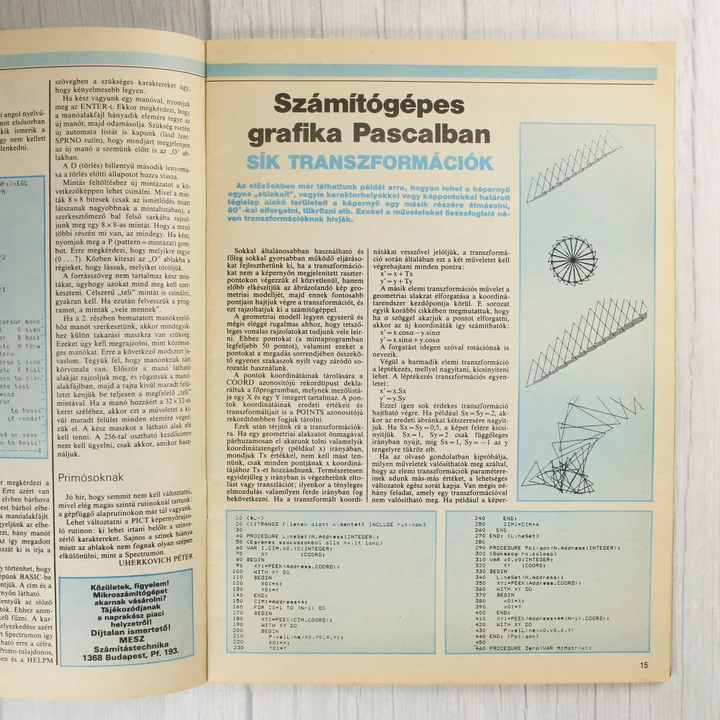 A Mikroszámítógép Magazin egyik belső oldala Pascal programozási cikkel