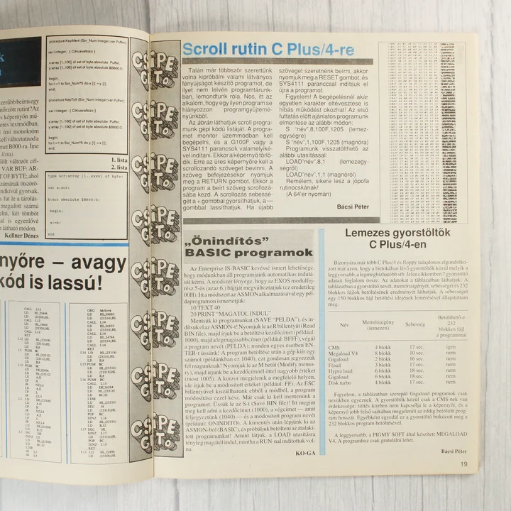 Mikro Számítógép Magazin belső oldalak A Mikro Számítógép Magazin belső oldalai programkódokkal