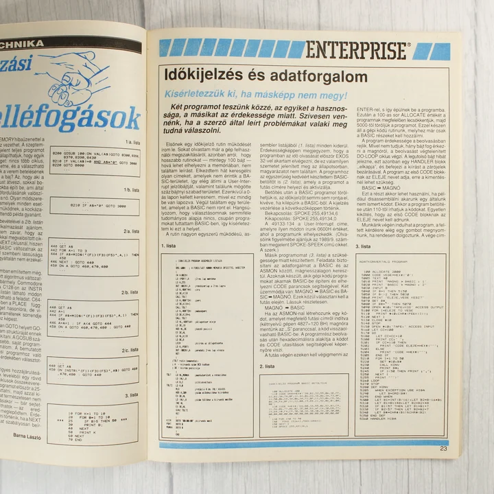 A Mikro Számítógép Magazin egyik belső oldalpárja technikai cikkekkel