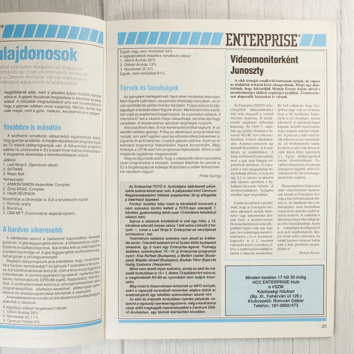A Mikroszámítógép Magazin belső oldalai Enterprise cikkekkel