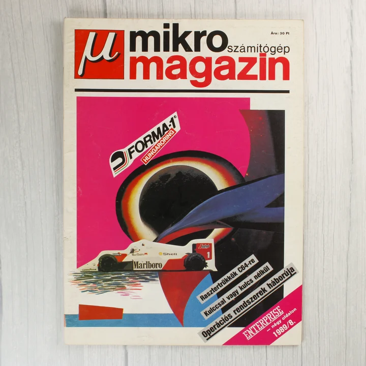 Mikroszámítógép Magazin 1989/8 A Mikroszámítógép Magazin 1989/8-as számának címlapja egy Forma-1-es autóval.